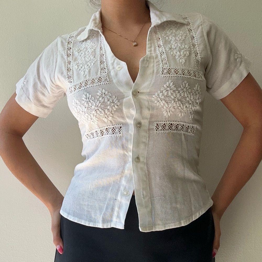 Vintage linen button up top